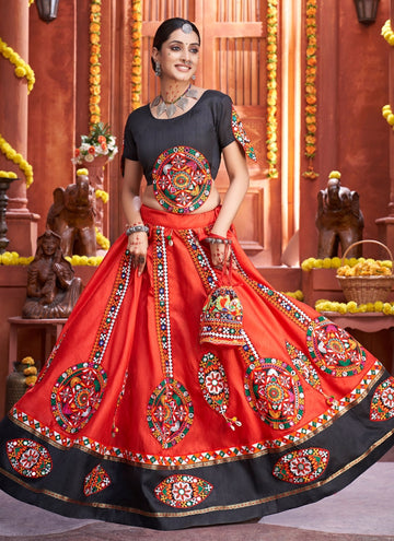 Orange Color Art Silk Navratri Special Gujarati Ghagra Choli